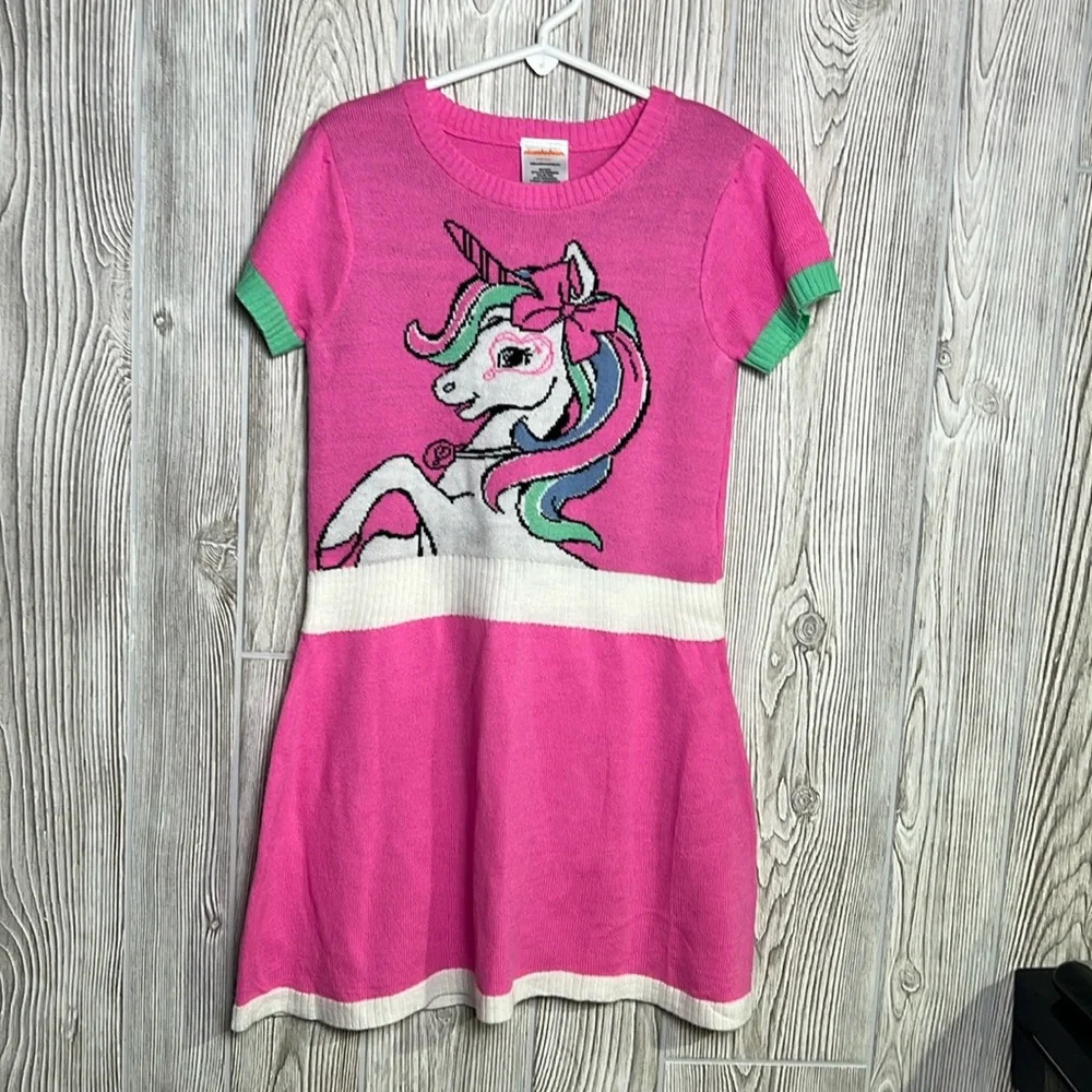 JoJo Siwa Girls Sweater Dress Sz S 6 Unicorn Short Sleeve Pink